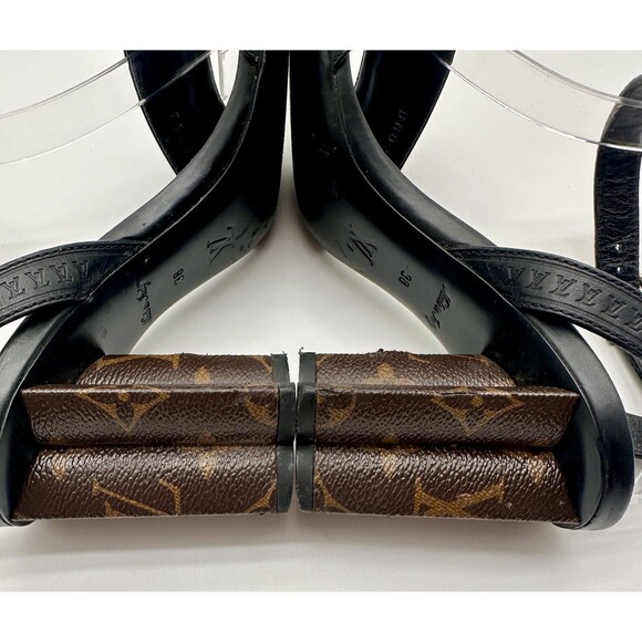 Louis Vuitton Silhouette Heeled Sandals Leather with Monogram Canvas EU 38 US8 - Picture 13 of 16